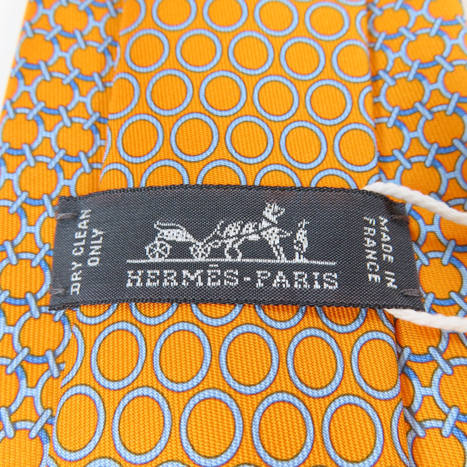 HERMES 絲質Necktie領帶橙色/淺藍色