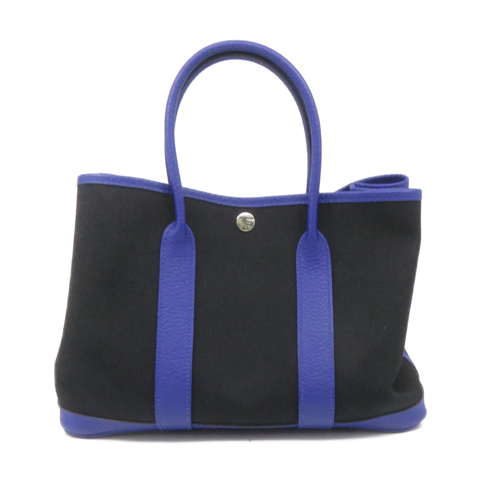 HERMES 帆布Garden Party TPM Tote Bag銀扣手挽袋黑色/藍色
