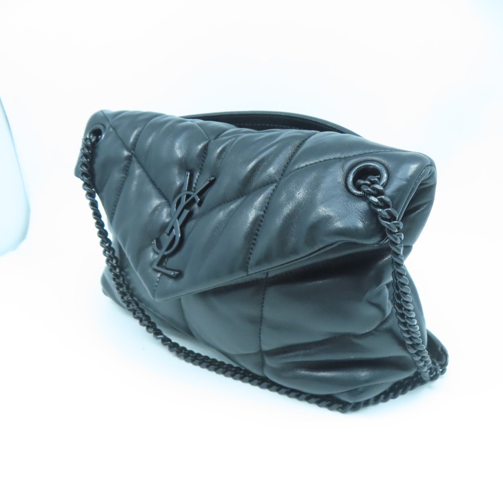 SAINT LAURENT 牛皮皮革Chain Shoulder黑扣/銀扣鏈帶肩背袋黑色
