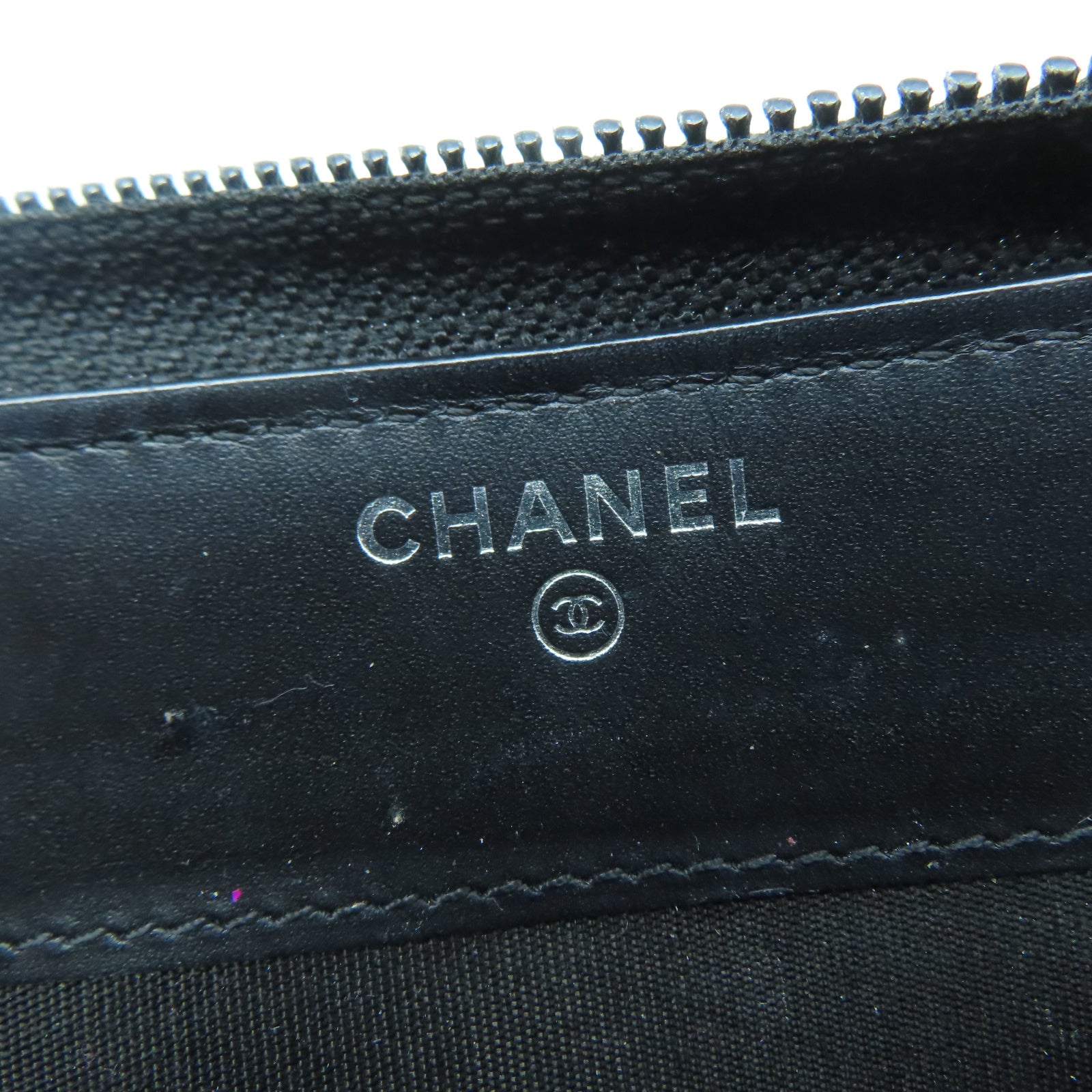 CHANEL 菱格漆皮皮革Boy Zipper Wallet銀扣長錢包黑色