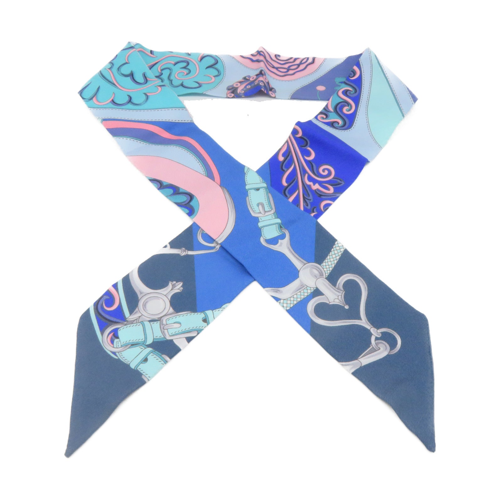 HERMES 【激減優惠】絲質Twilly Scarf絲巾藍色/粉紅色/彩色