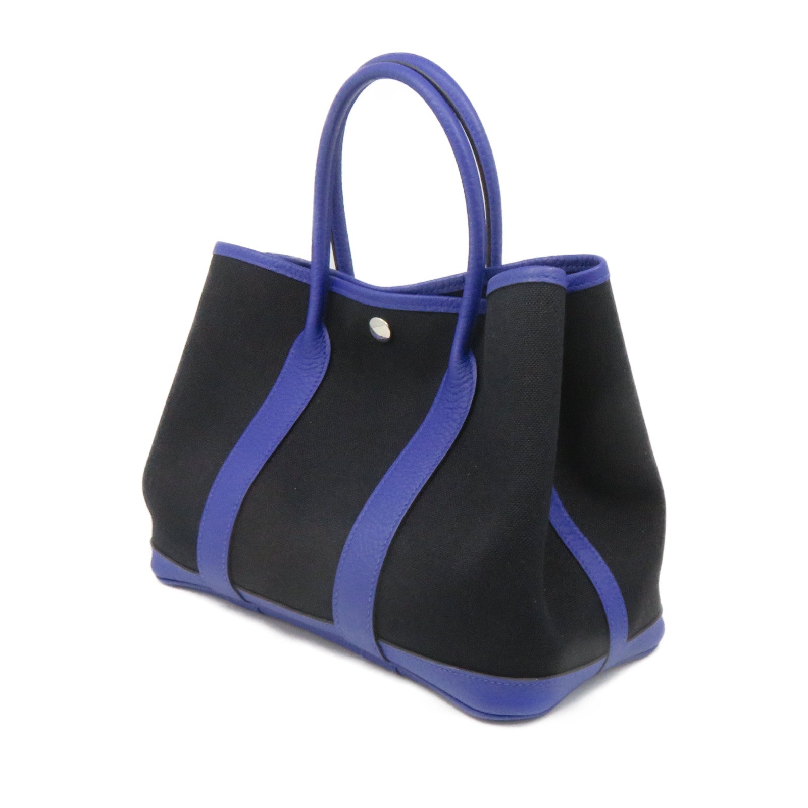 HERMES 帆布Garden Party TPM Tote Bag銀扣手挽袋黑色/藍色