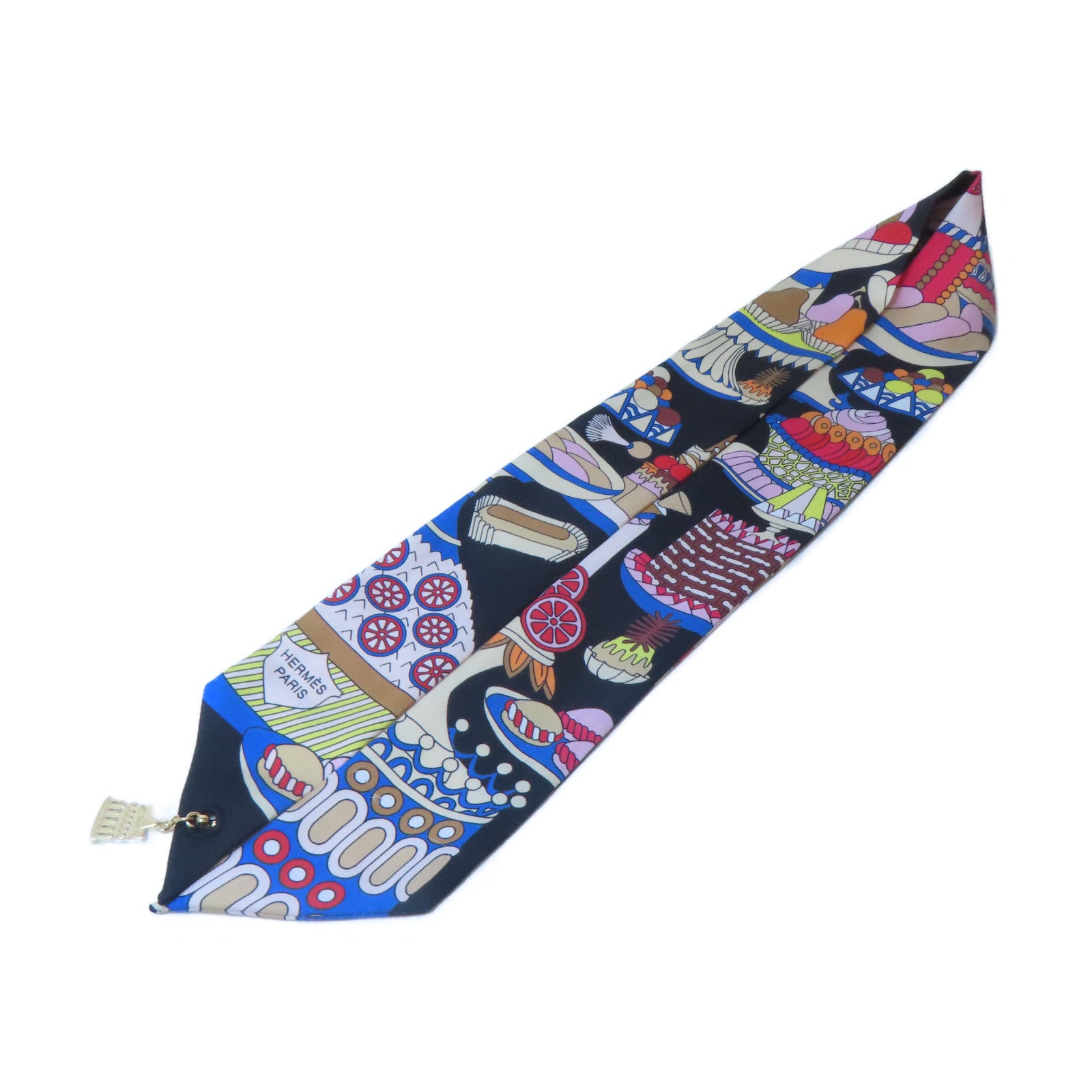 HERMES 絲質La Patisserie Francaise Charm Twilly絲巾黑色