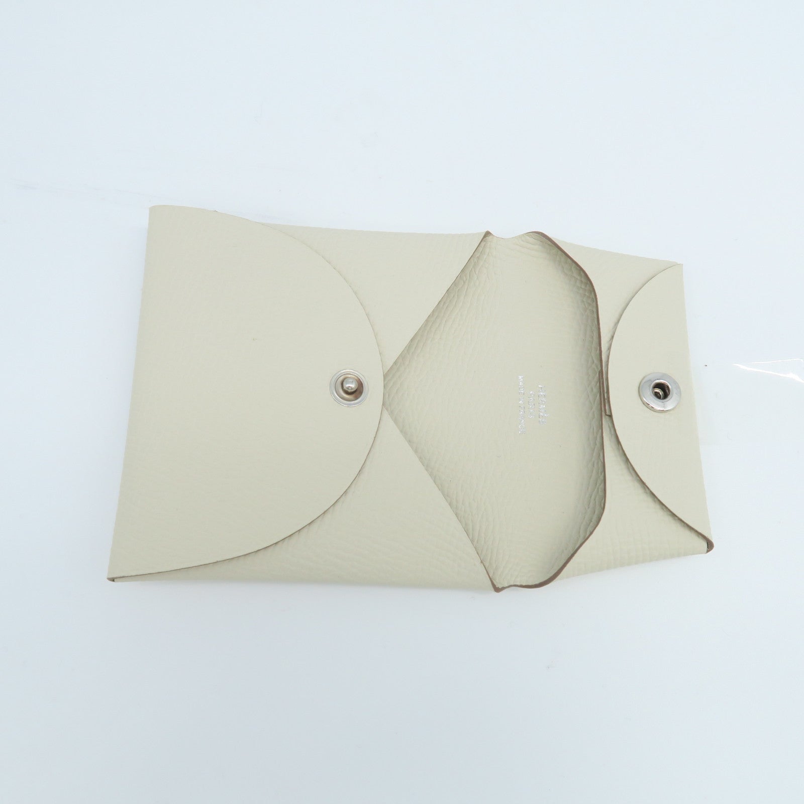 HERMES Veau Epsom皮革Bastia银扣零钱包奶油白色