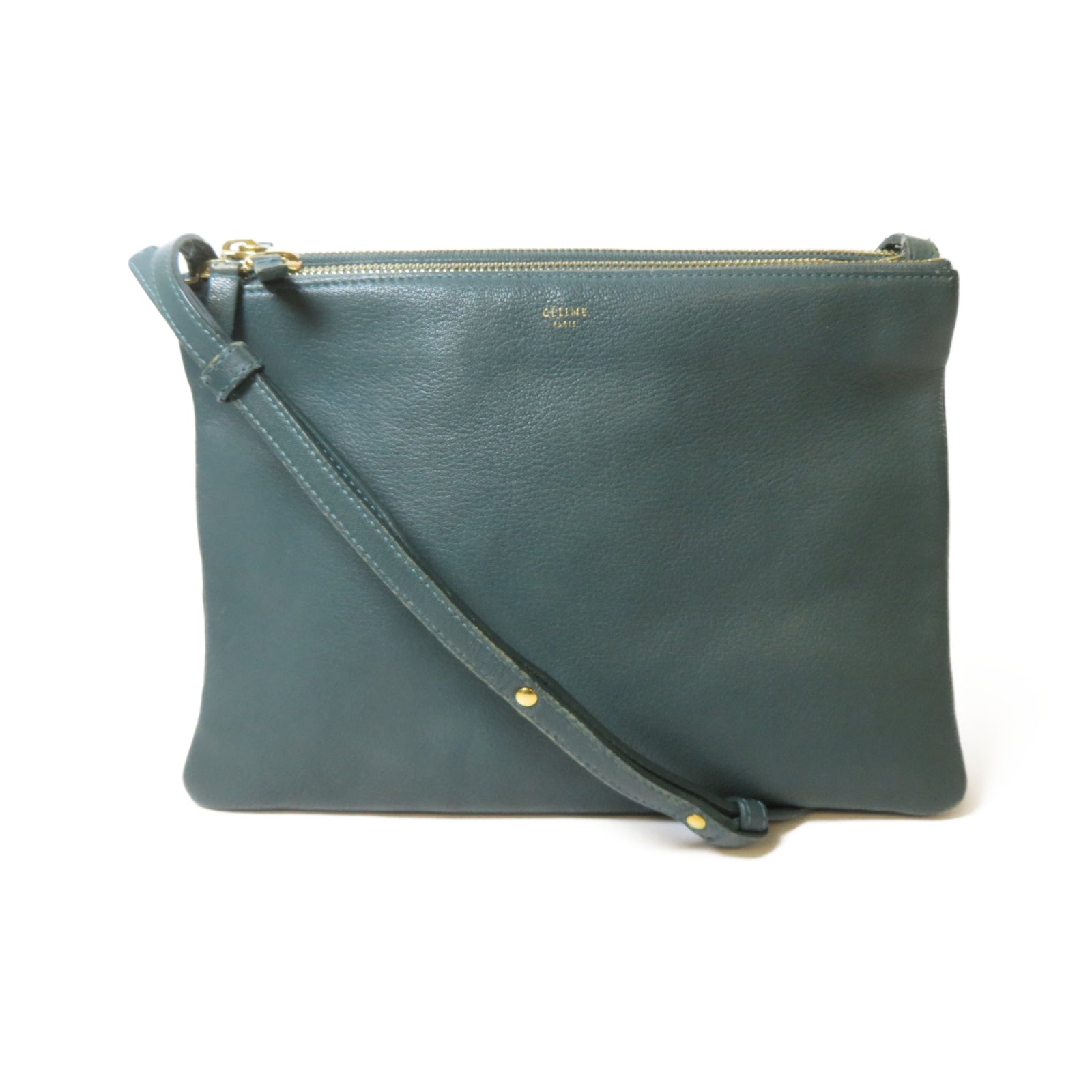 CELINE 牛皮皮革Shoulder Bag金扣肩背袋綠色