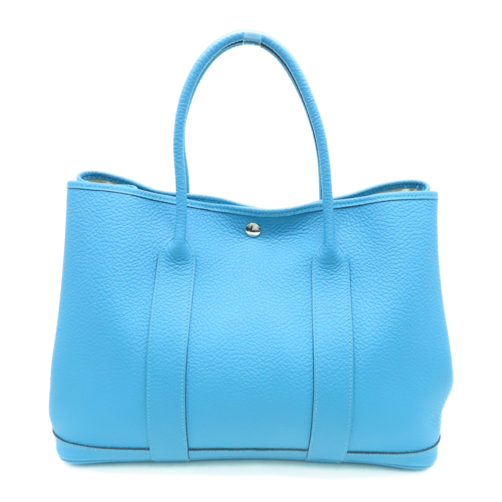 HERMES 【激減優惠】Negonda皮革GardenParty PM銀扣手挽袋Bleu Izmir藍色
