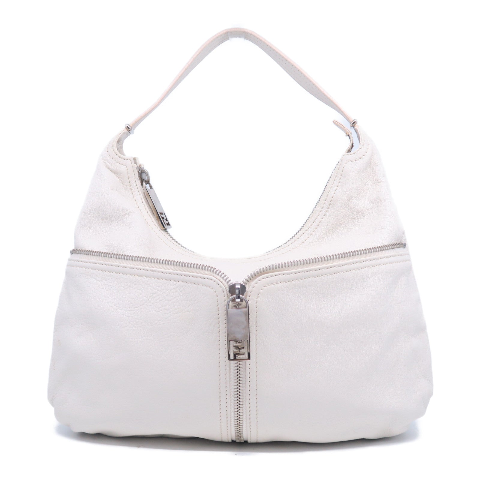 FENDI 牛皮皮革Hand Bag銀扣手挽袋白色