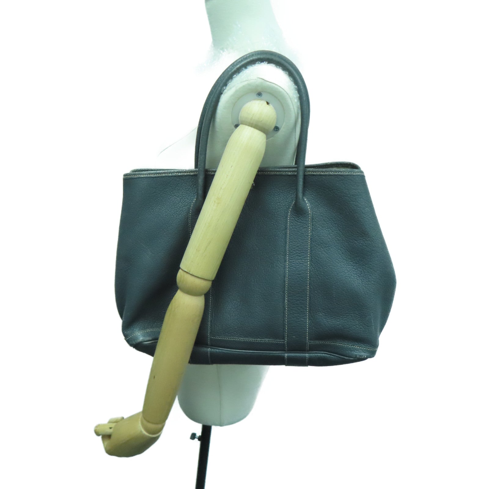 HERMES Negonda皮革Garden Party PM銀扣手挽袋灰色