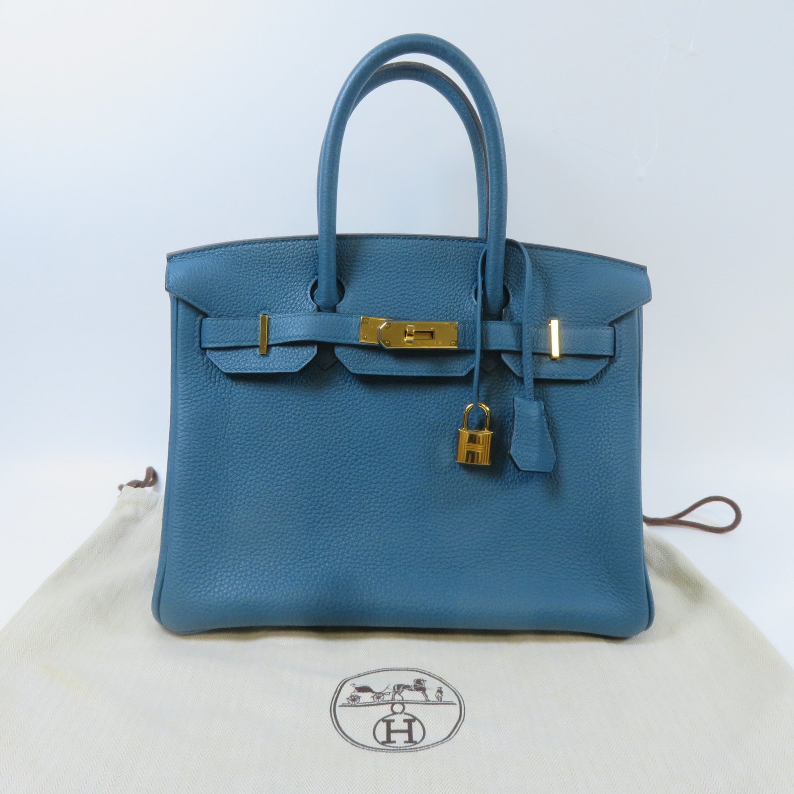 HERMES Togo皮革Birkin 30金扣手挽袋伊茲密爾藍色