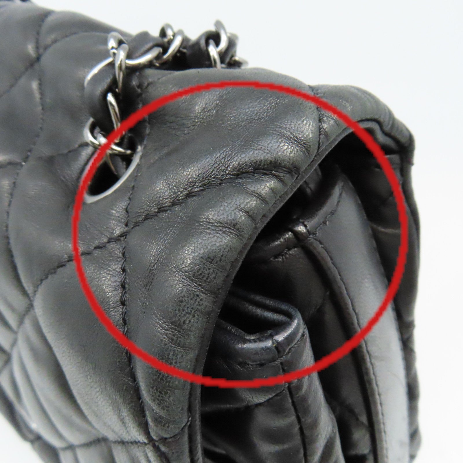 CHANEL 菱格羊皮皮革Chain Shoulder Bag銀扣鏈帶肩背袋黑色