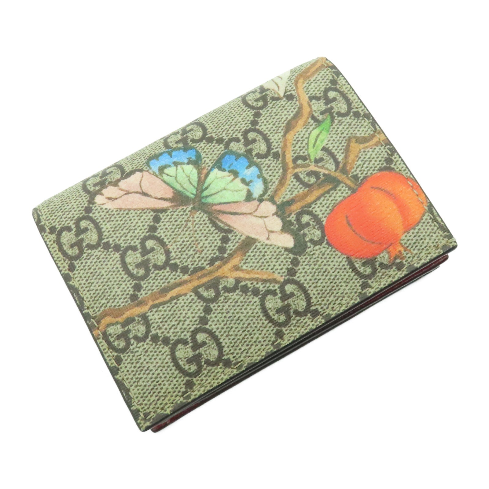 GUCCI 塗層帆布Wallet金扣錢包啡色/紅色