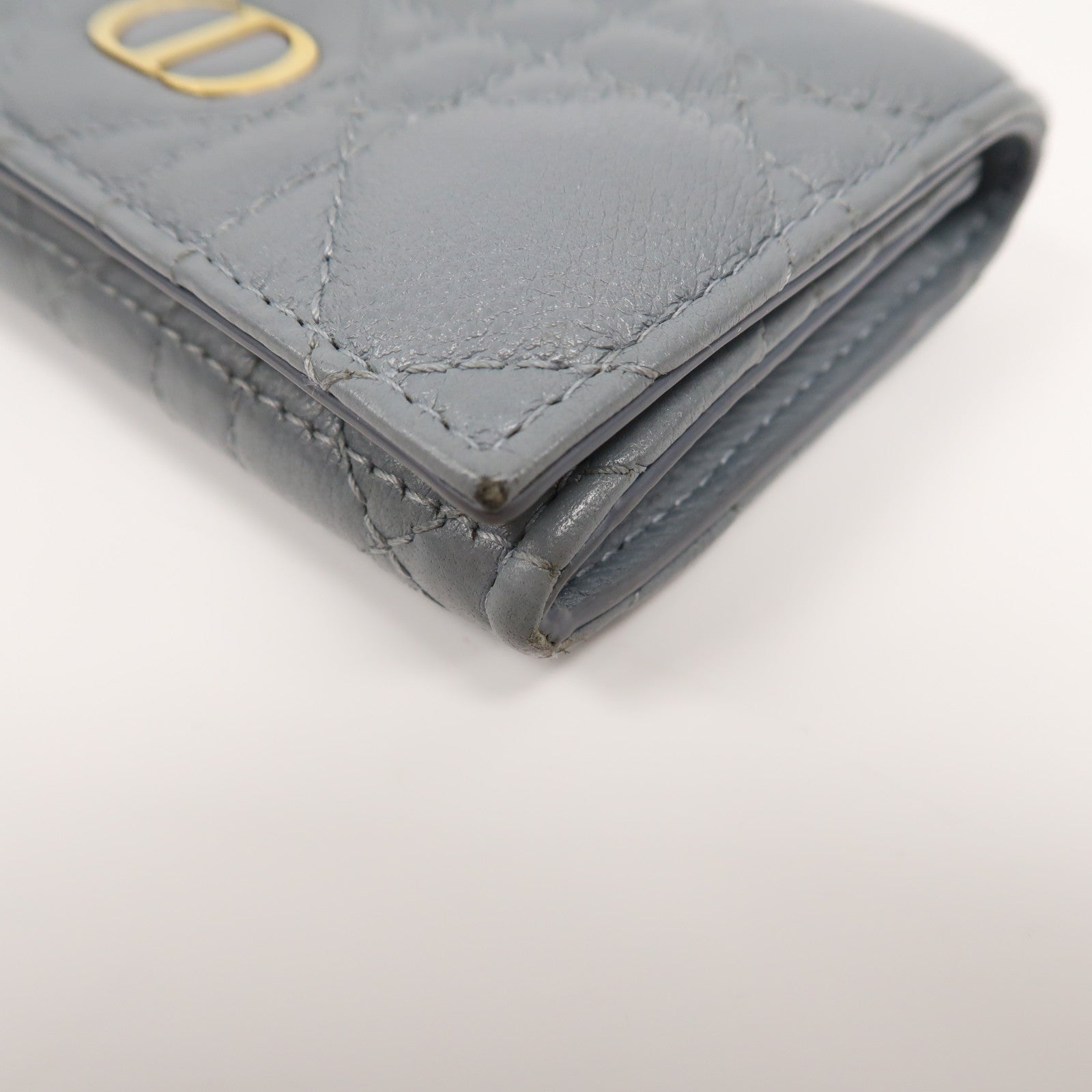 Dior 牛皮皮革Caro XS Wallet金扣錢包淺藍色