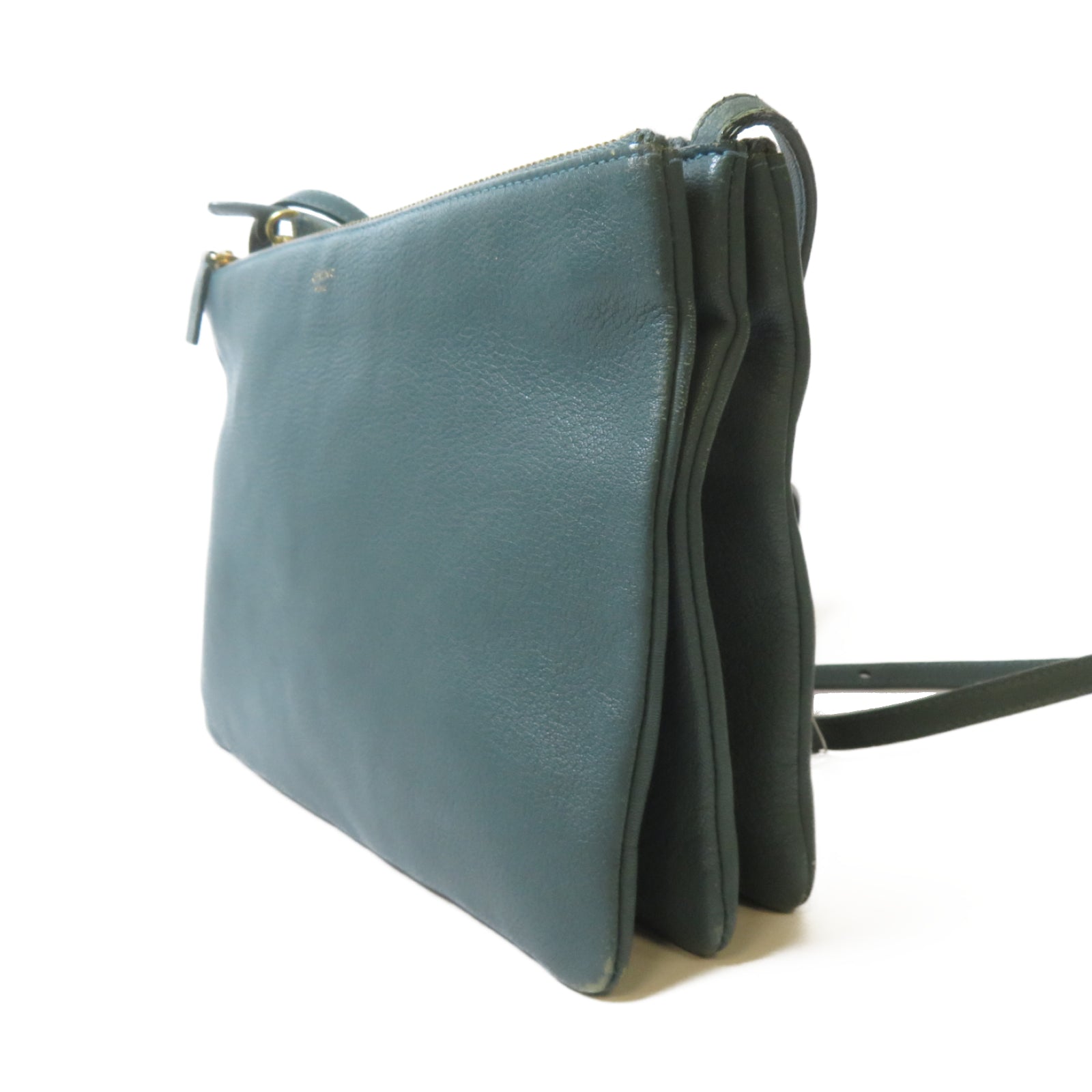 CELINE 牛皮皮革Shoulder Bag金扣肩背袋綠色