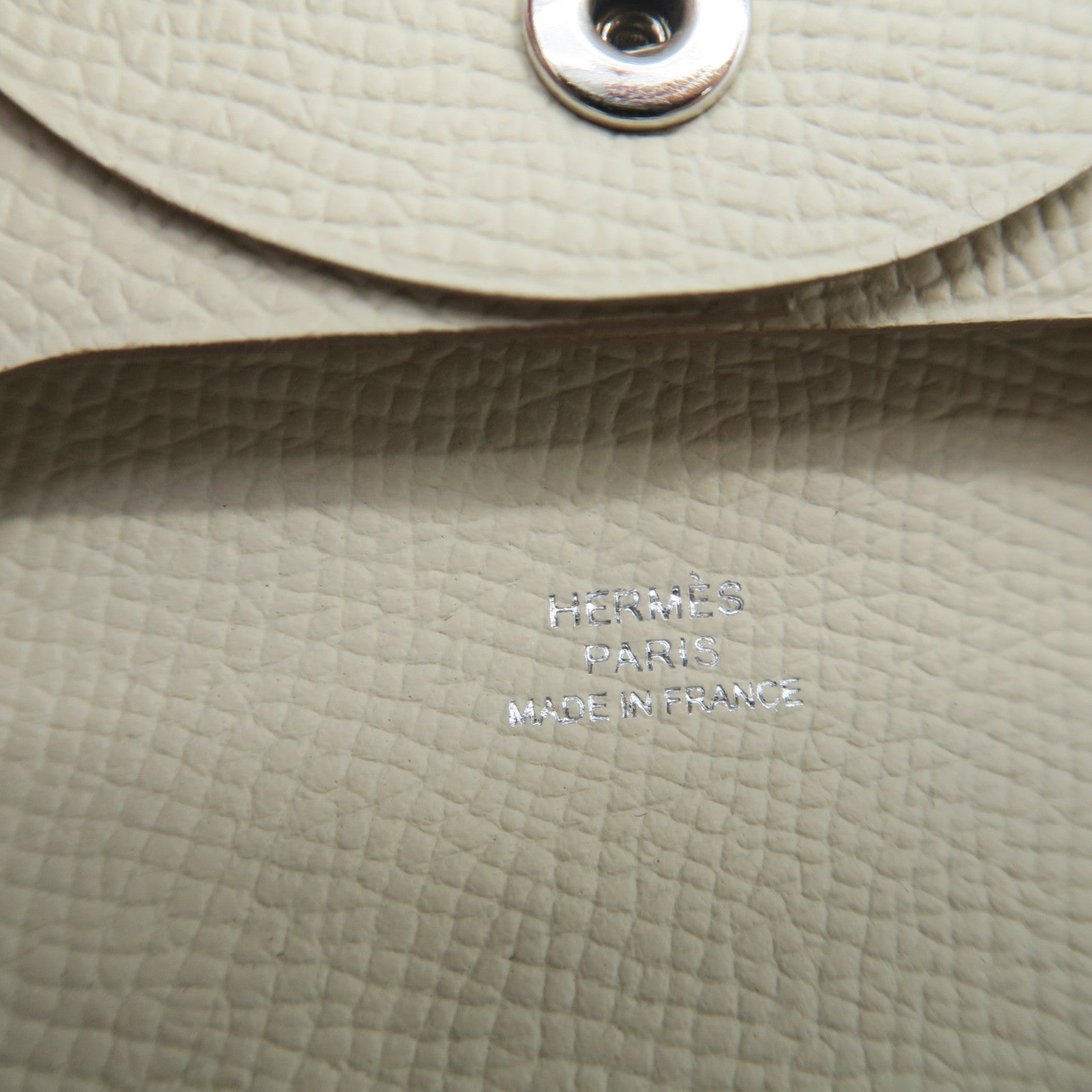 HERMES Veau Epsom皮革Bastia银扣零钱包奶油白色