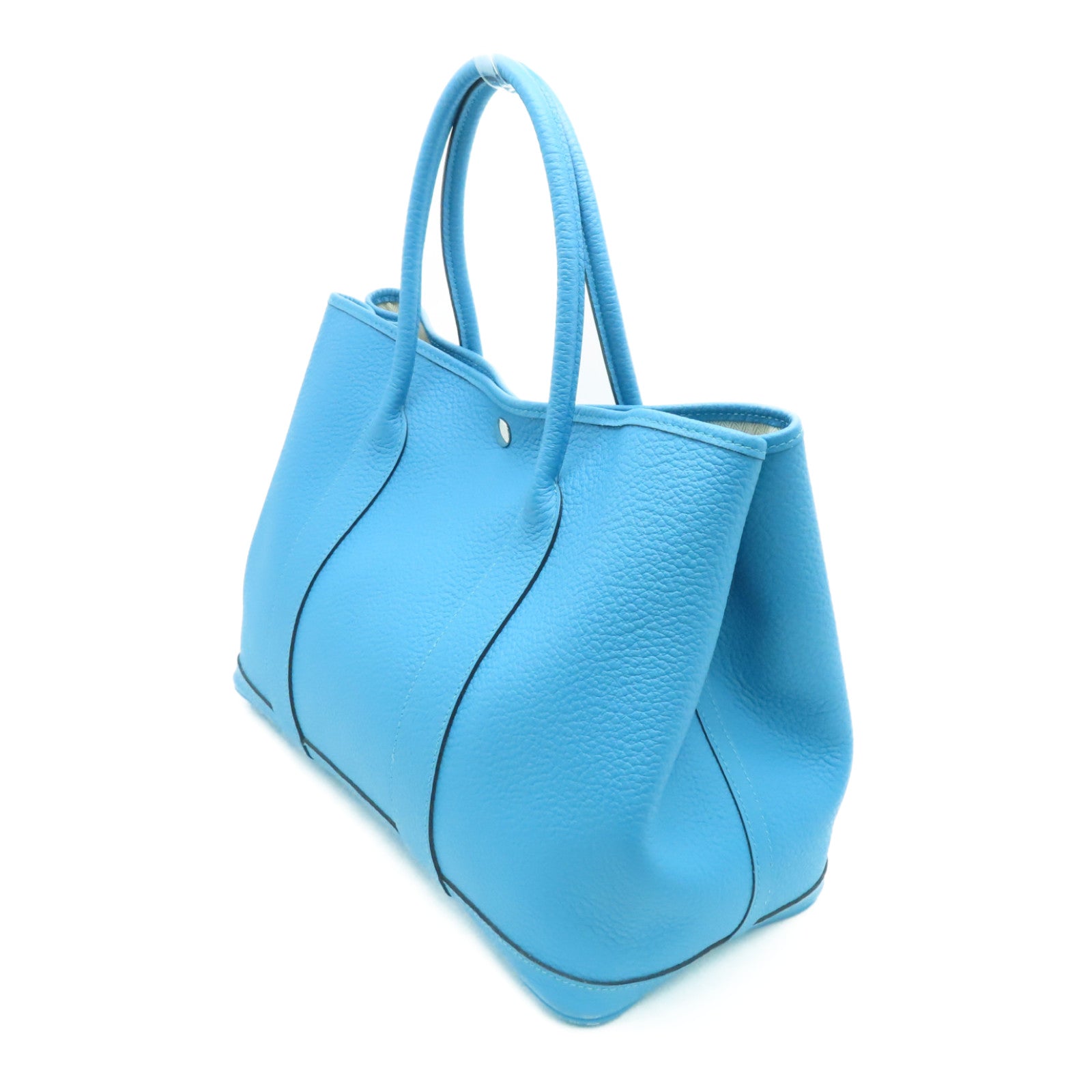 HERMES 【激減優惠】Negonda皮革GardenParty PM銀扣手挽袋Bleu Izmir藍色