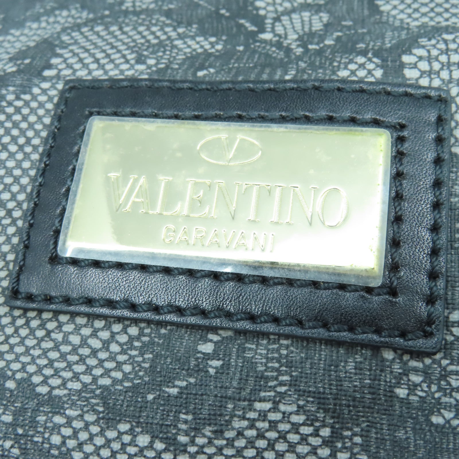 Valentino 帆布Shoulder Bag金扣手挽肩背兩用袋黑色/灰色