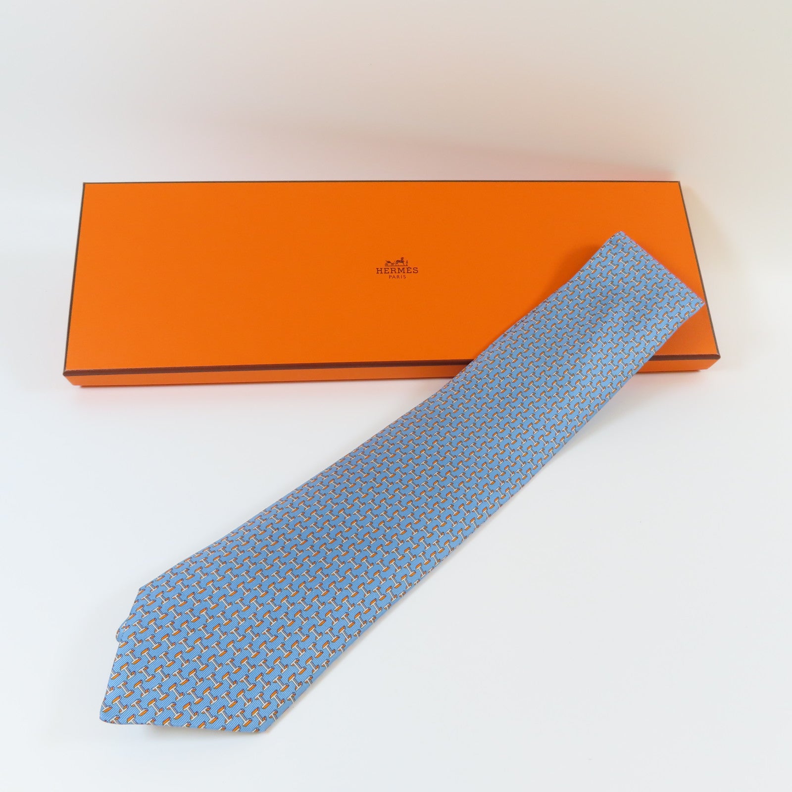 HERMES 絲質Necktie領帶藍色/橙色