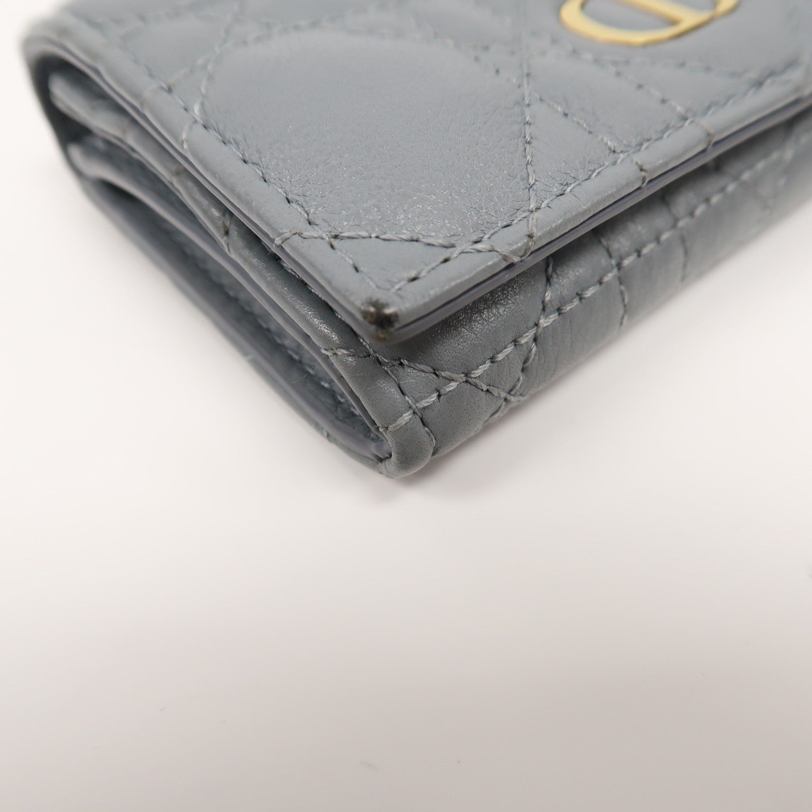 Dior 牛皮皮革Caro XS Wallet金扣錢包淺藍色