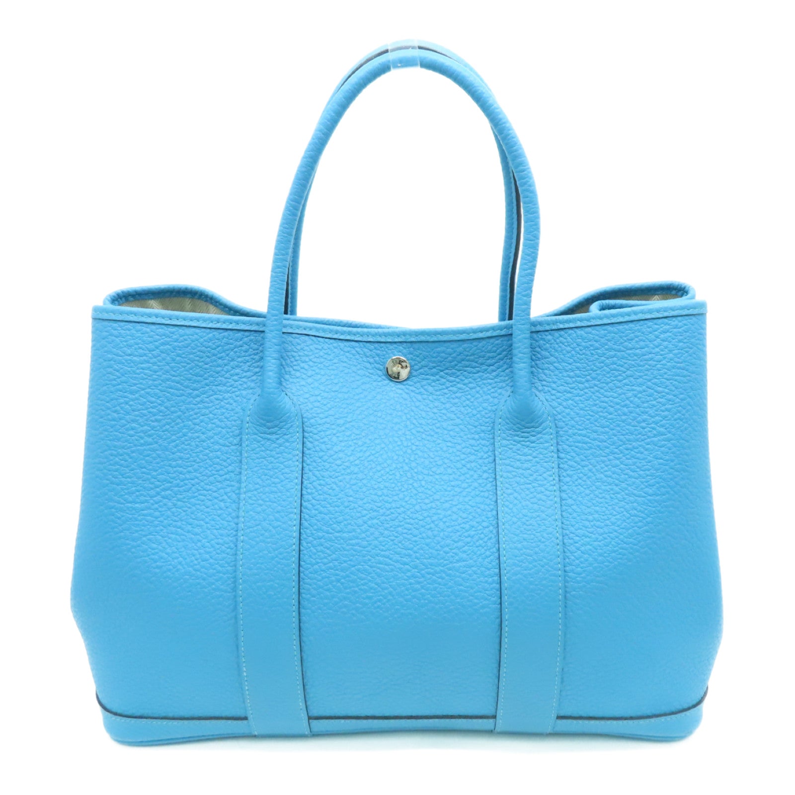 HERMES 【激減優惠】Negonda皮革GardenParty PM銀扣手挽袋Bleu Izmir藍色