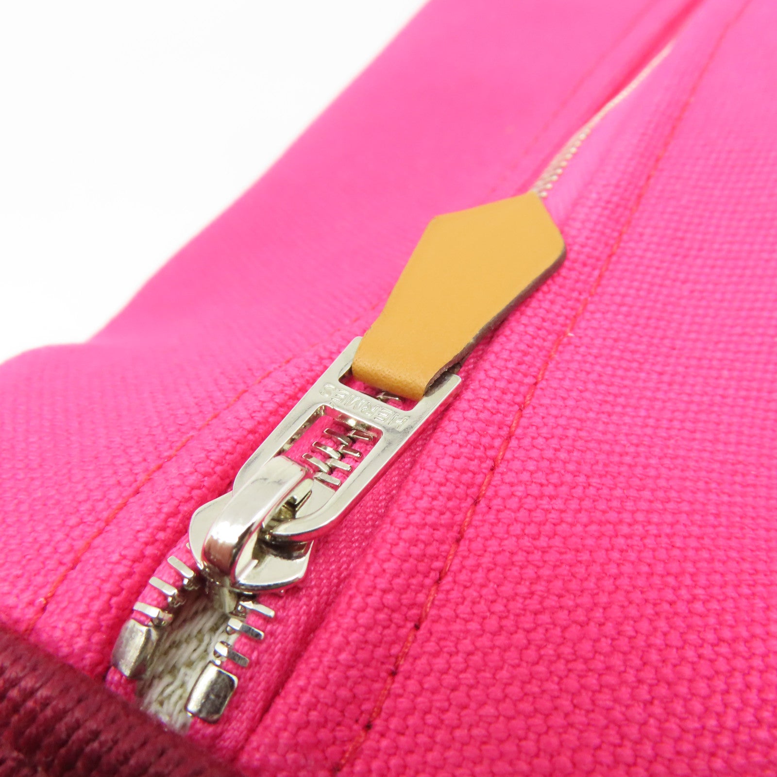 HERMES 帆布Bride-A-Brac Handbag銀扣手挽袋粉紅色/橙色