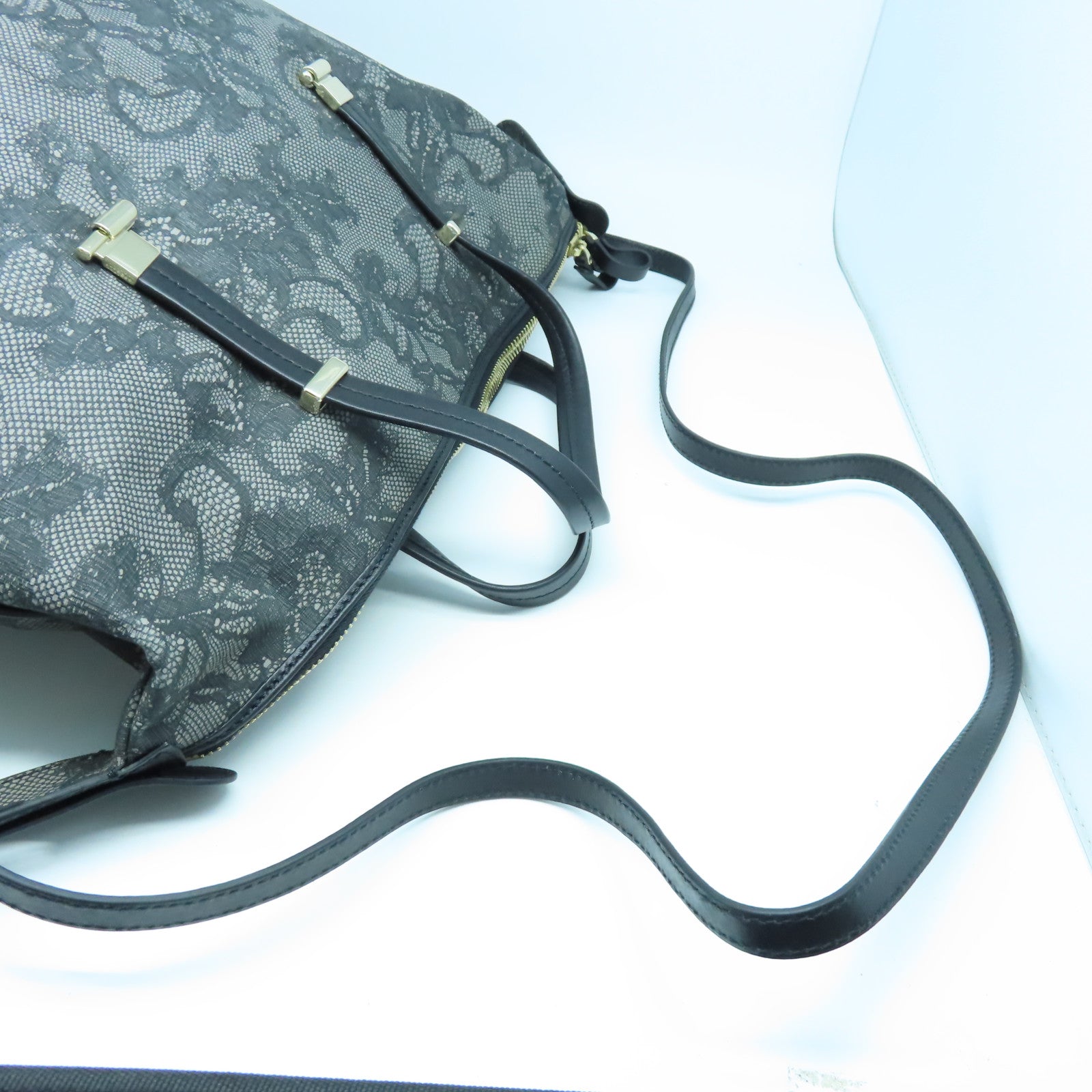 Valentino 帆布Shoulder Bag金扣手挽肩背兩用袋黑色/灰色