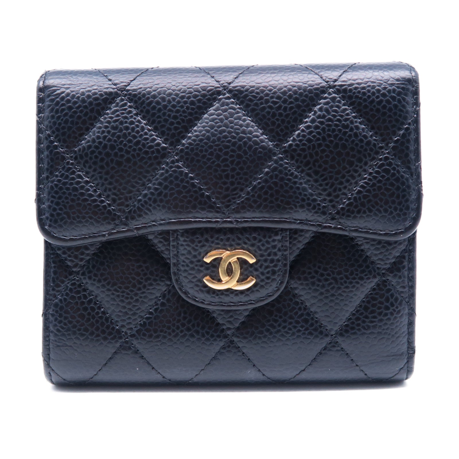 CHANEL 菱格Caviar皮革Wallet金扣錢包黑色