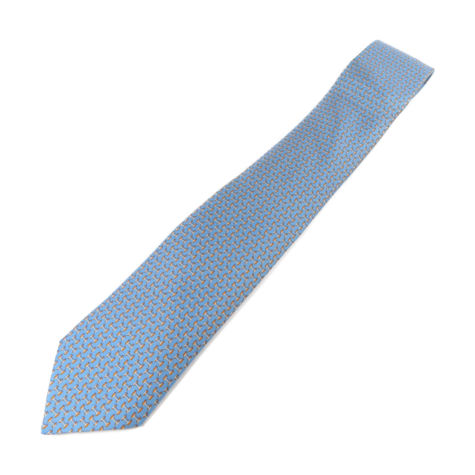 HERMES 絲質Necktie領帶藍色/橙色