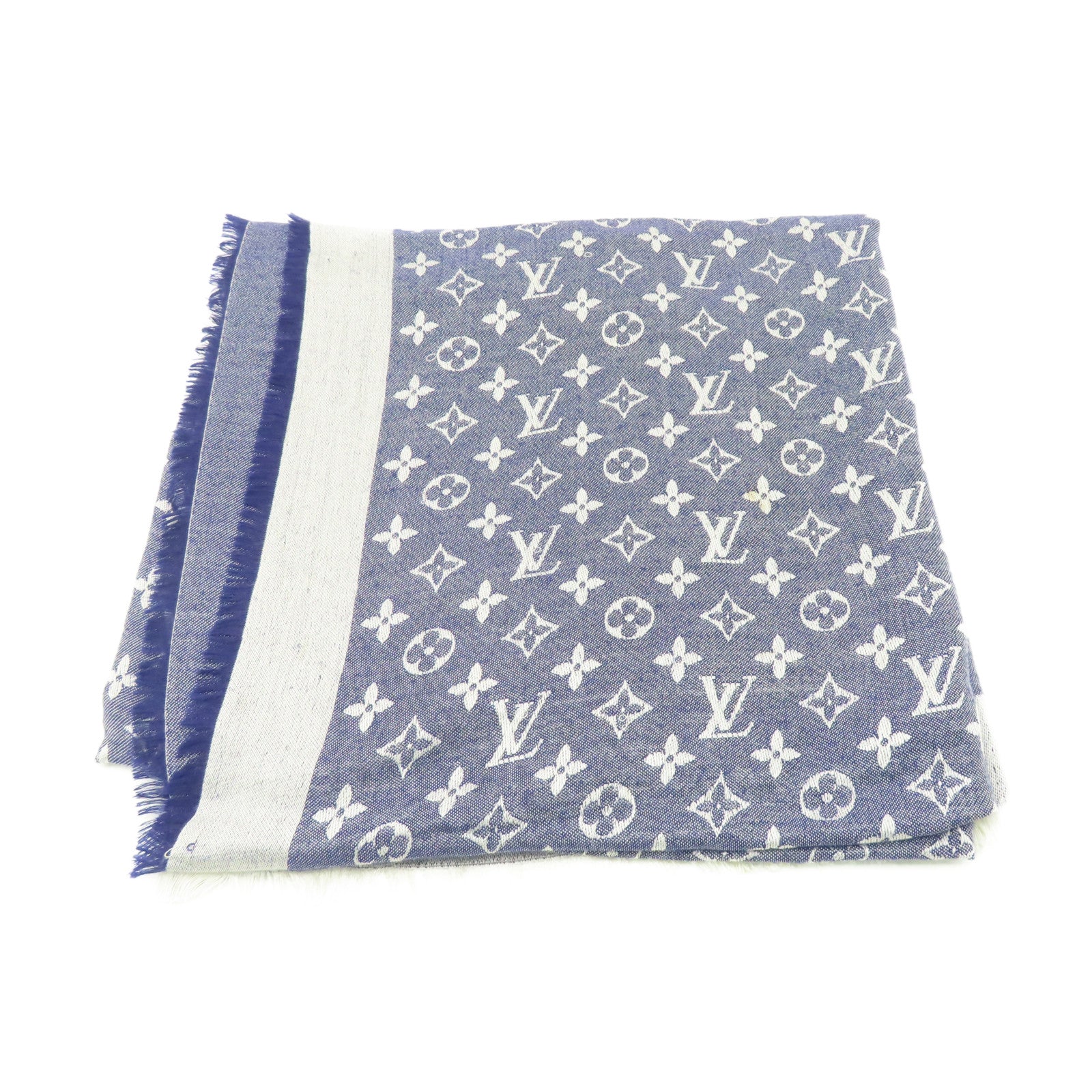 LOUIS VUITTON 【激減優惠】絲質/羊毛Monogram Scarf圍巾藍色/白色