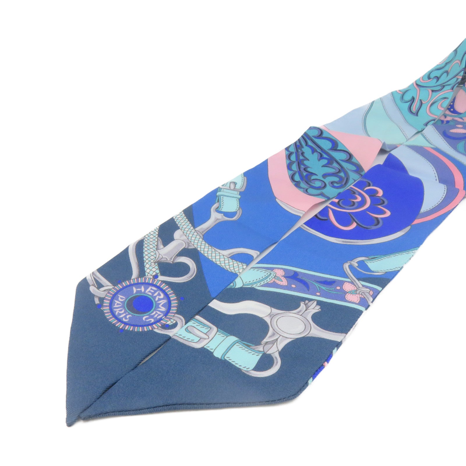 HERMES 【激減優惠】絲質Twilly Scarf絲巾藍色/粉紅色/彩色