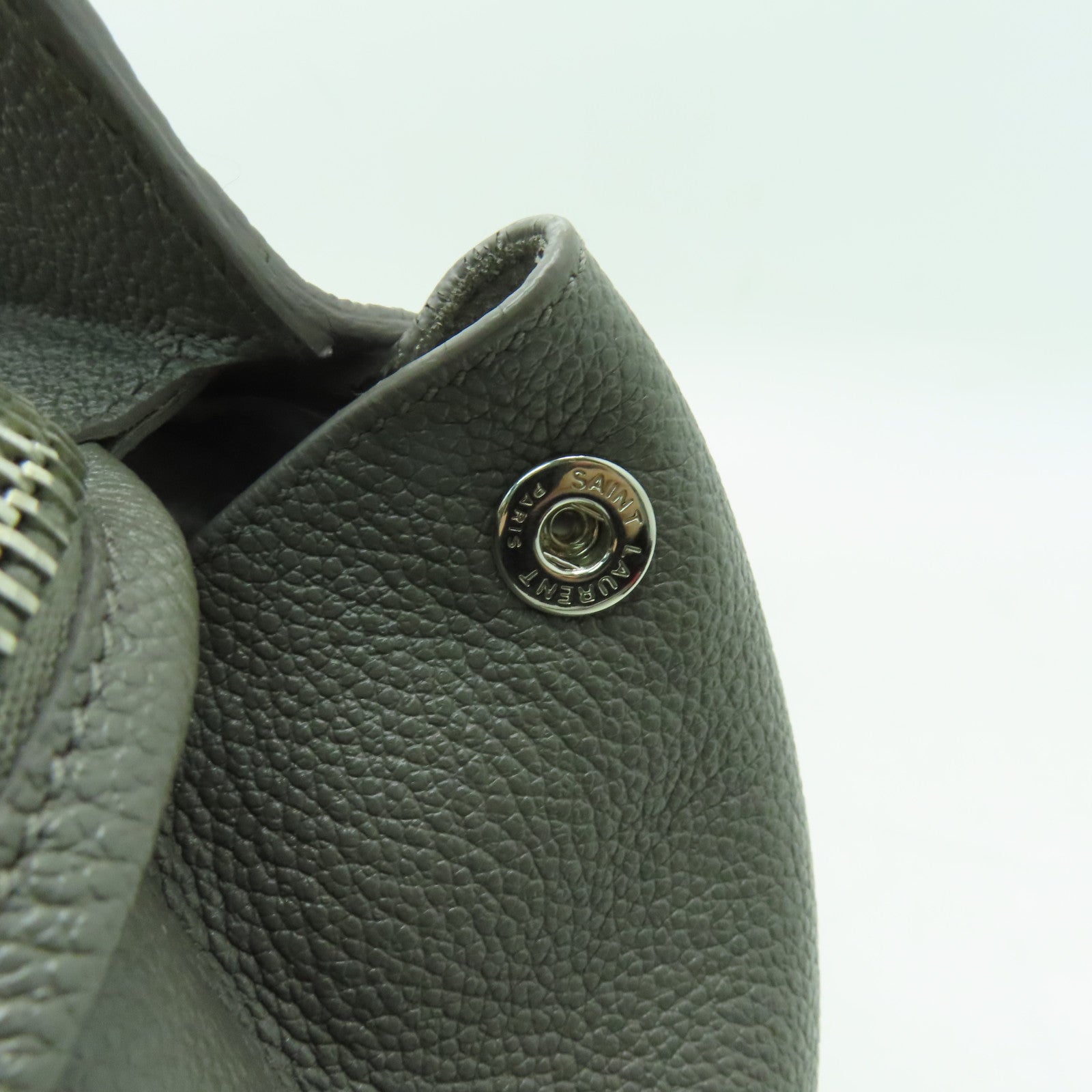 SAINT LAURENT 牛皮皮革2 Way Shoulder銀扣手挽肩背兩用袋灰色