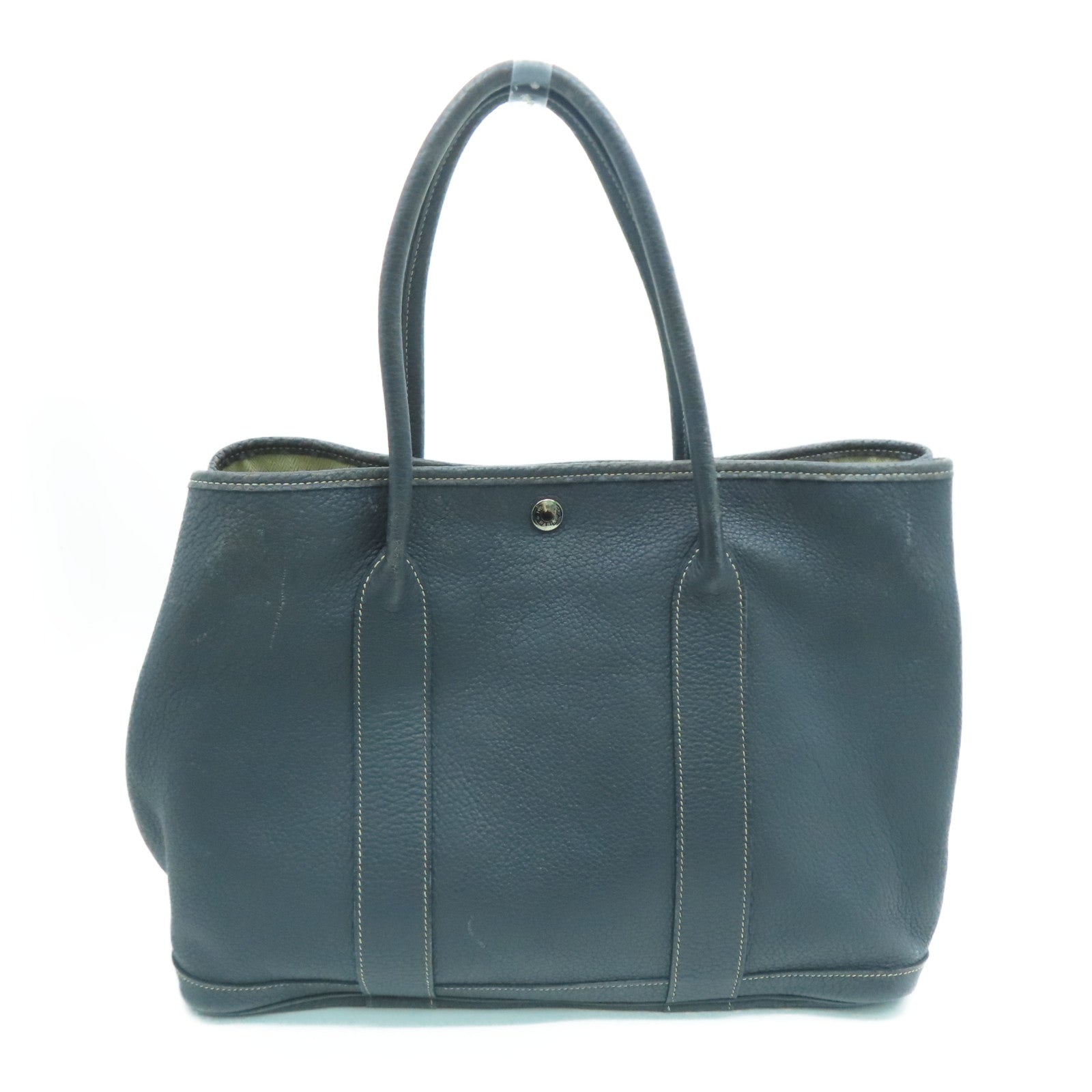 HERMES Negonda皮革Garden Party PM銀扣手挽袋灰色
