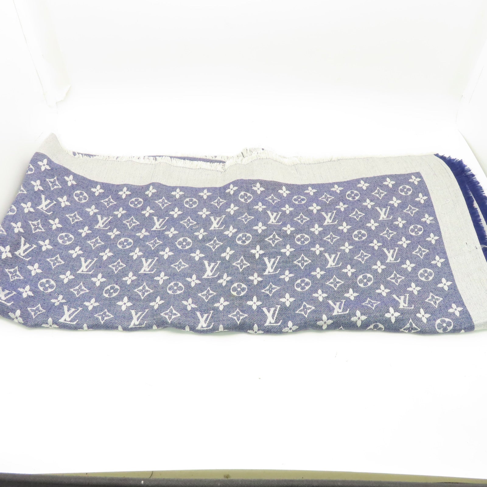 LOUIS VUITTON 【激減優惠】絲質/羊毛Monogram Scarf圍巾藍色/白色