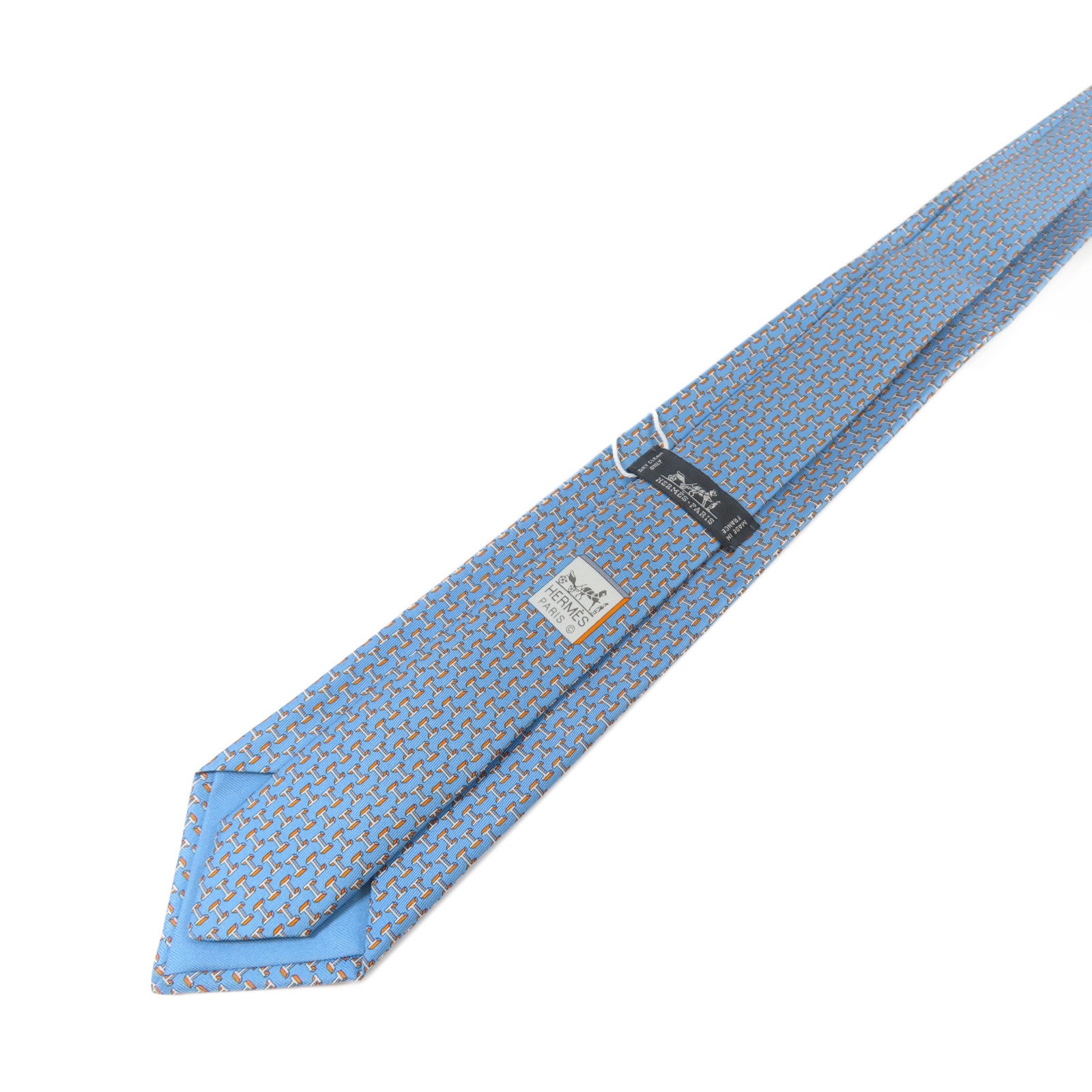 HERMES 絲質Necktie領帶藍色/橙色
