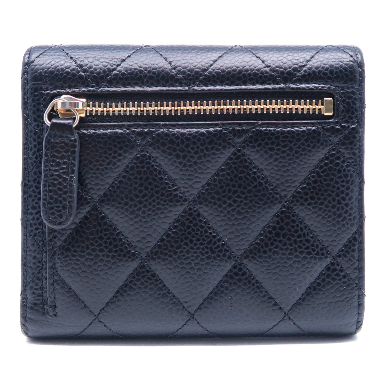 CHANEL 菱格Caviar皮革Wallet金扣錢包黑色