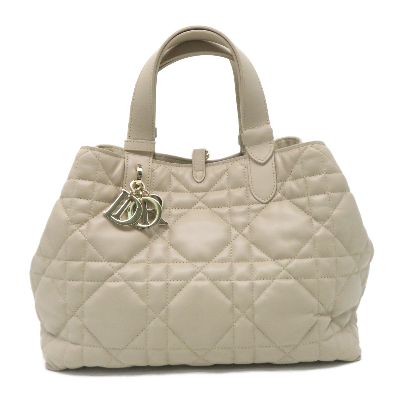 Dior 羊皮皮革Shoulder Bag金扣手挽肩背兩用袋米色