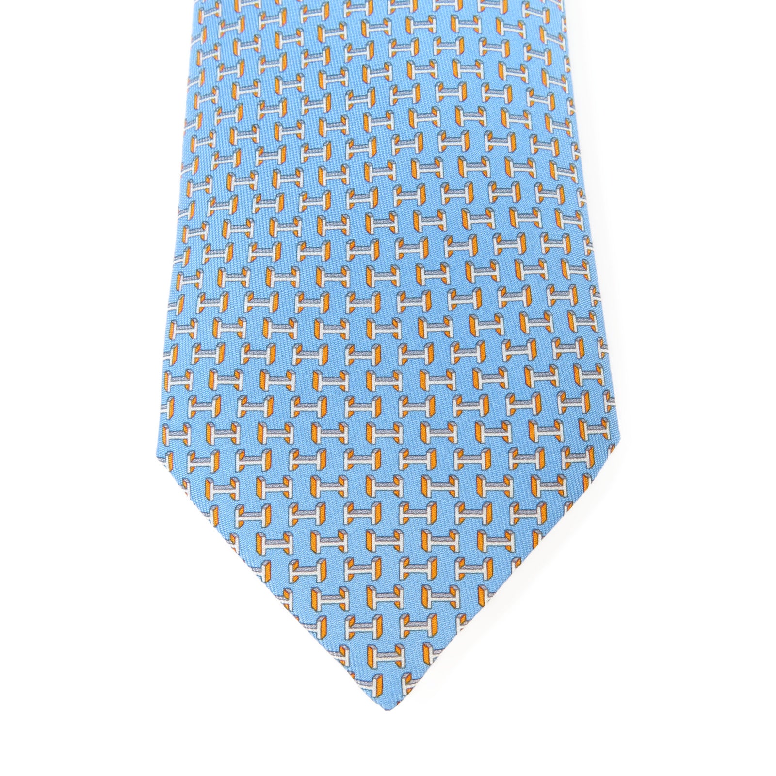 HERMES 絲質Necktie領帶藍色/橙色