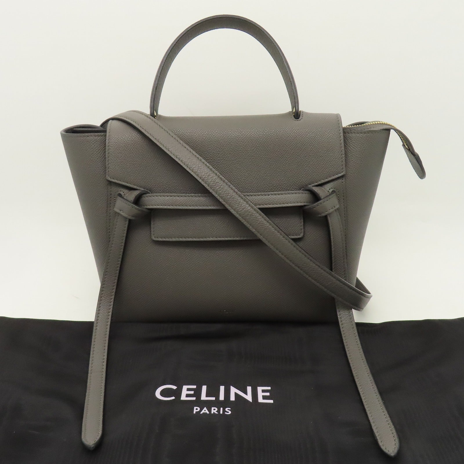 CELINE 牛皮皮革Micro Belt Bag金扣手挽肩背兩用袋灰色