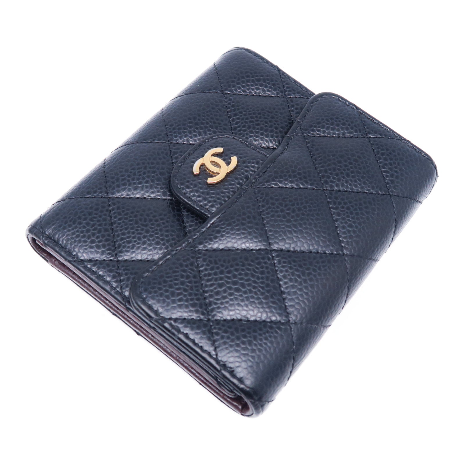 CHANEL 菱格Caviar皮革Wallet金扣錢包黑色