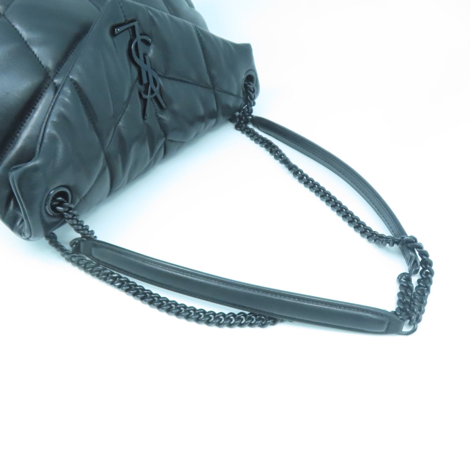 SAINT LAURENT 牛皮皮革Chain Shoulder黑扣/銀扣鏈帶肩背袋黑色