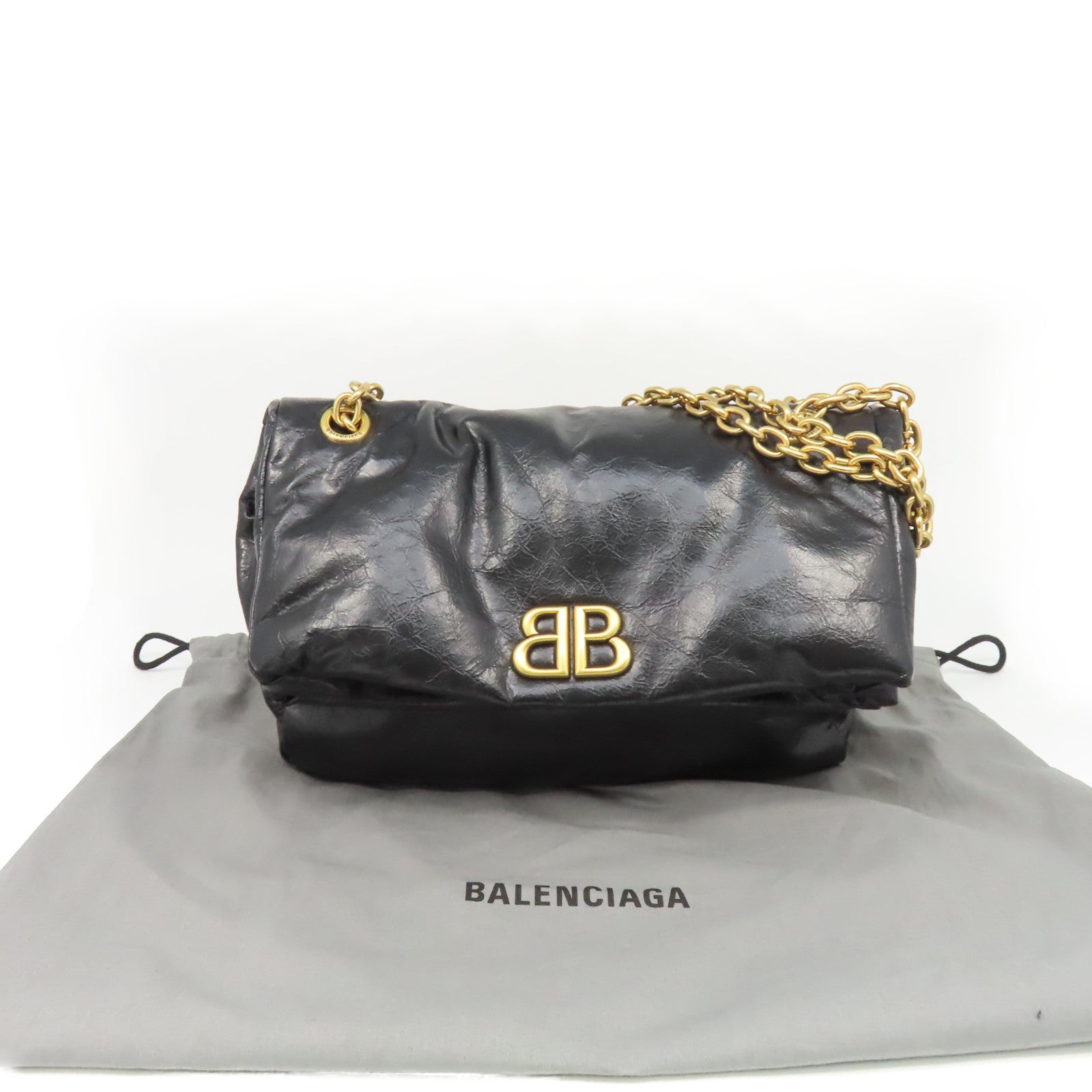 BALENCIAGA 牛皮皮革Monaco Small Chain Shoulder Bag金扣鏈帶肩背袋黑色