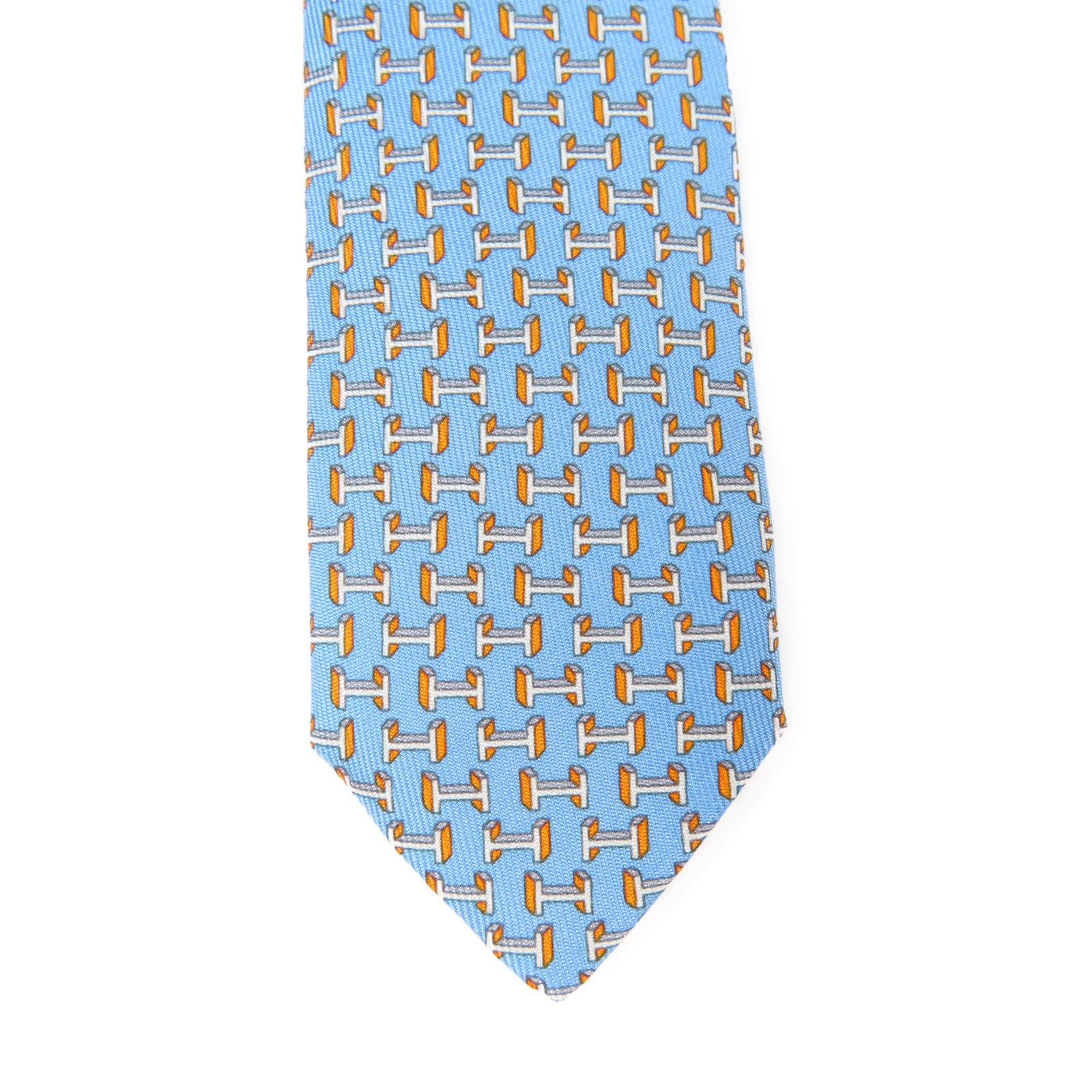 HERMES 絲質Necktie領帶藍色/橙色