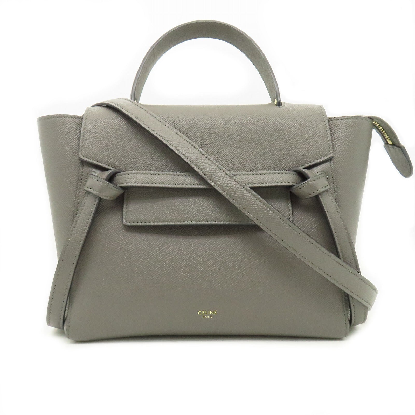 CELINE 牛皮皮革Micro Belt Bag金扣手挽肩背兩用袋灰色