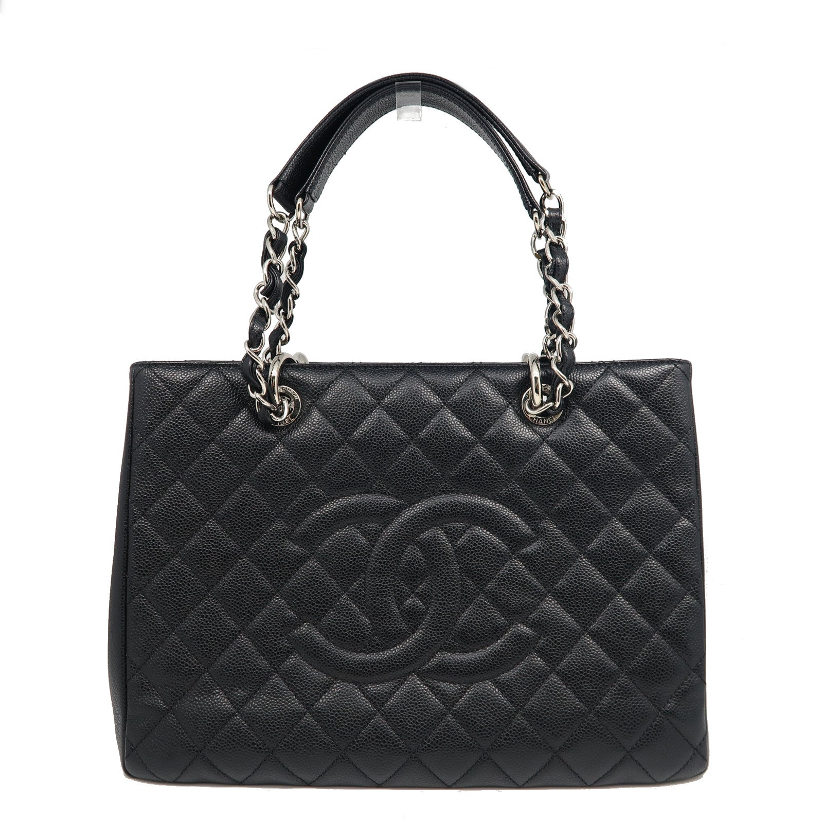 CHANEL 菱格Caviar皮革GST Shoulder Bag銀扣肩背袋黑色
