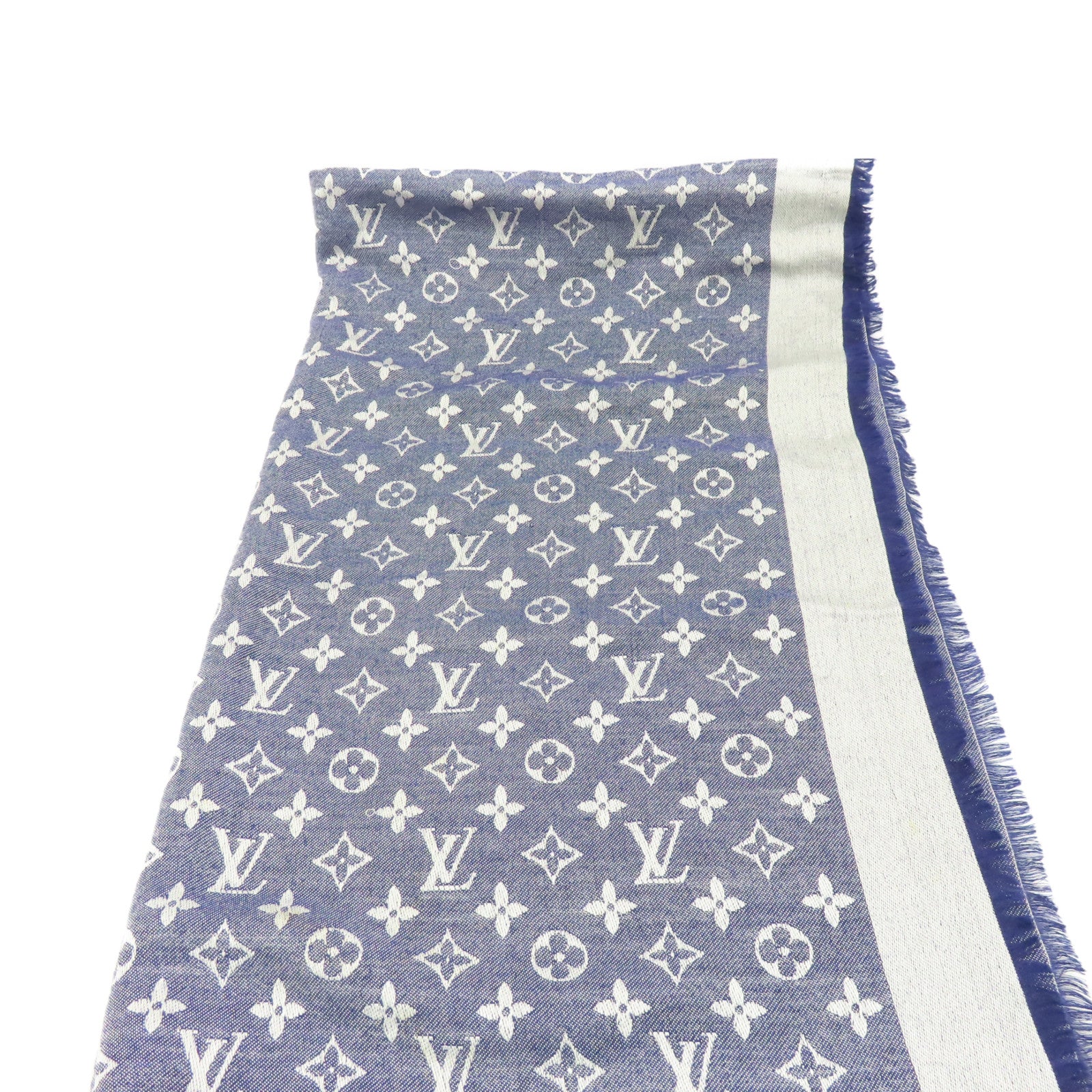 LOUIS VUITTON 【激減優惠】絲質/羊毛Monogram Scarf圍巾藍色/白色