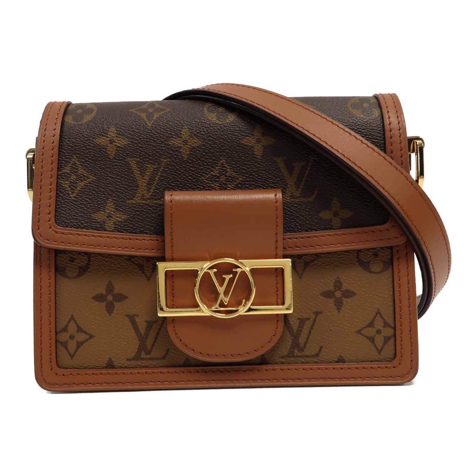 LOUIS VUITTON Monogram Mini Dauphine金扣肩背袋啡色
