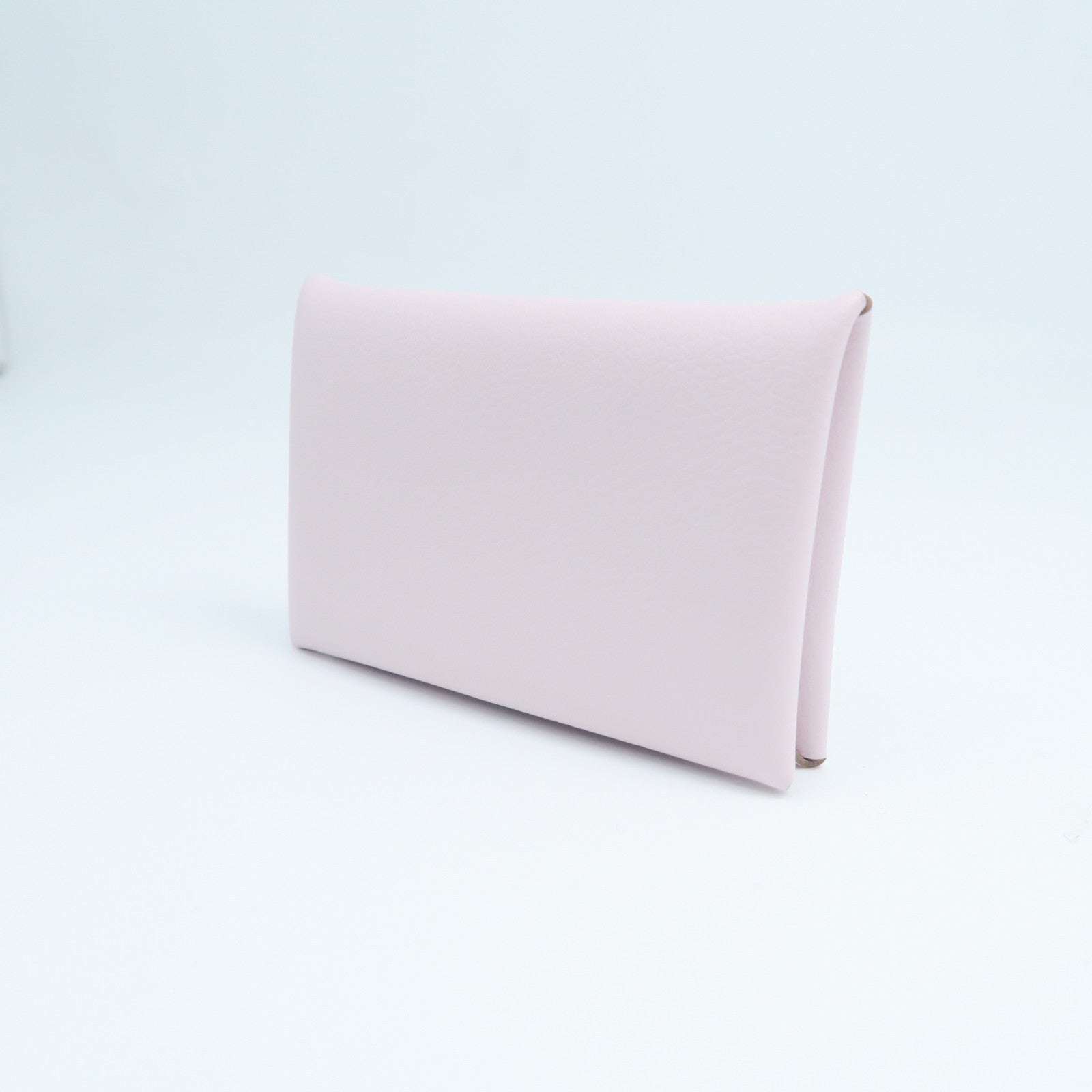 HERMES Chevre Leather Calvi Silver Buckle Card Holder Lavender