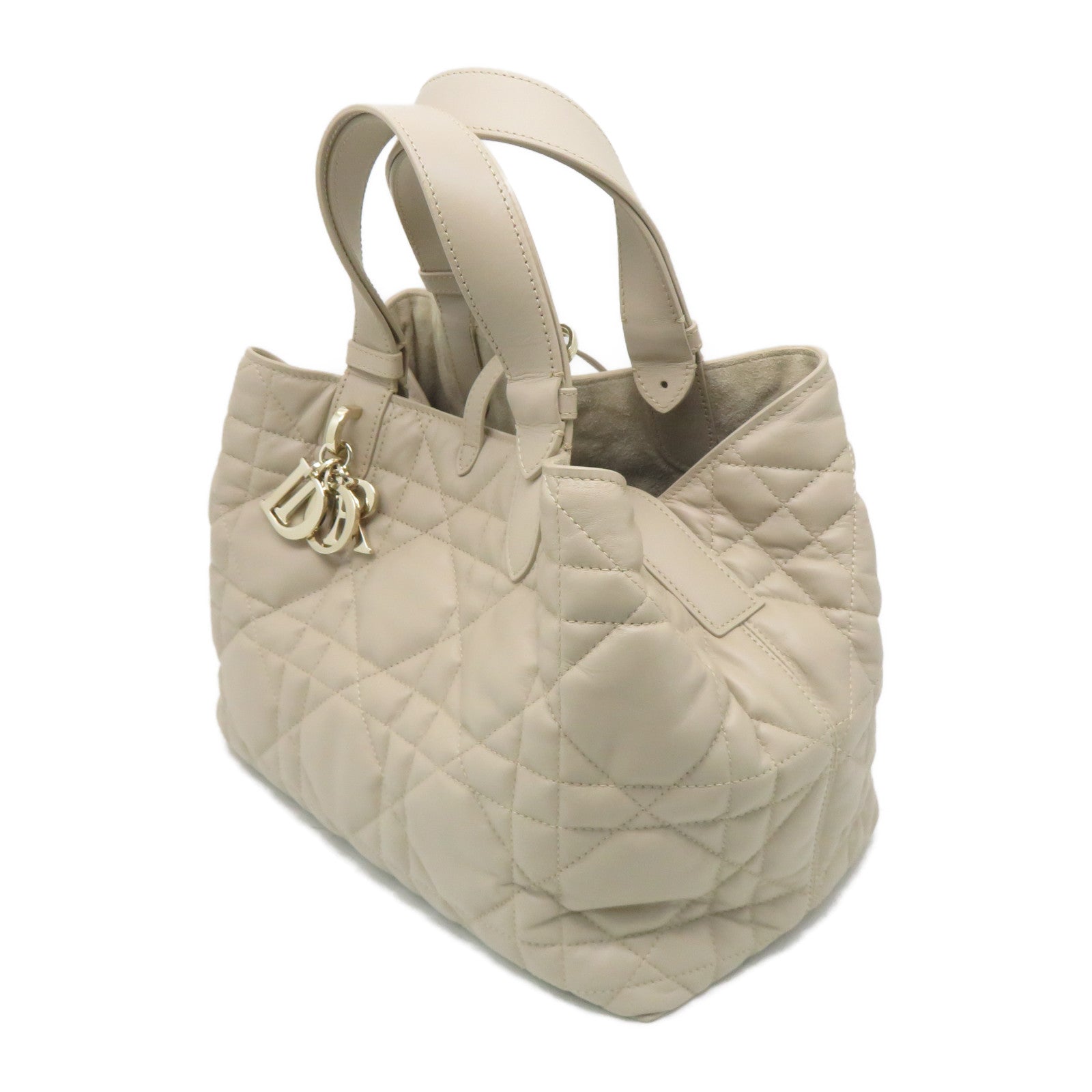 Dior 羊皮皮革Shoulder Bag金扣手挽肩背兩用袋米色