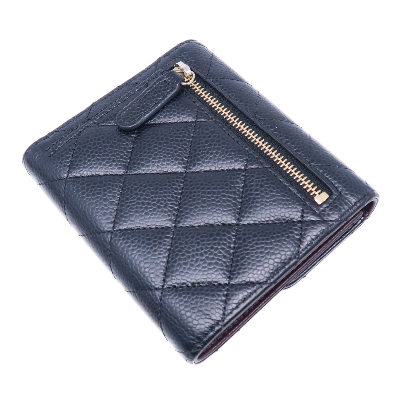 CHANEL 菱格Caviar皮革Wallet金扣錢包黑色