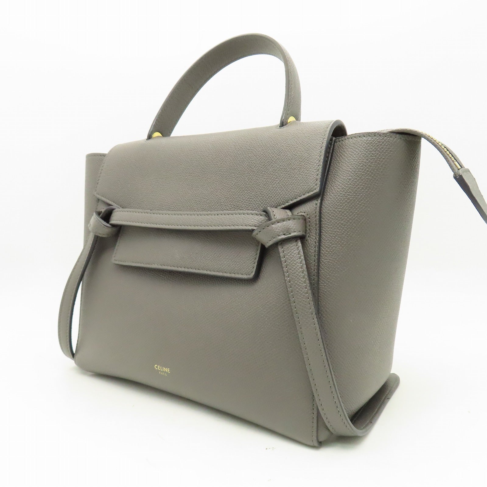 CELINE 牛皮皮革Micro Belt Bag金扣手挽肩背兩用袋灰色
