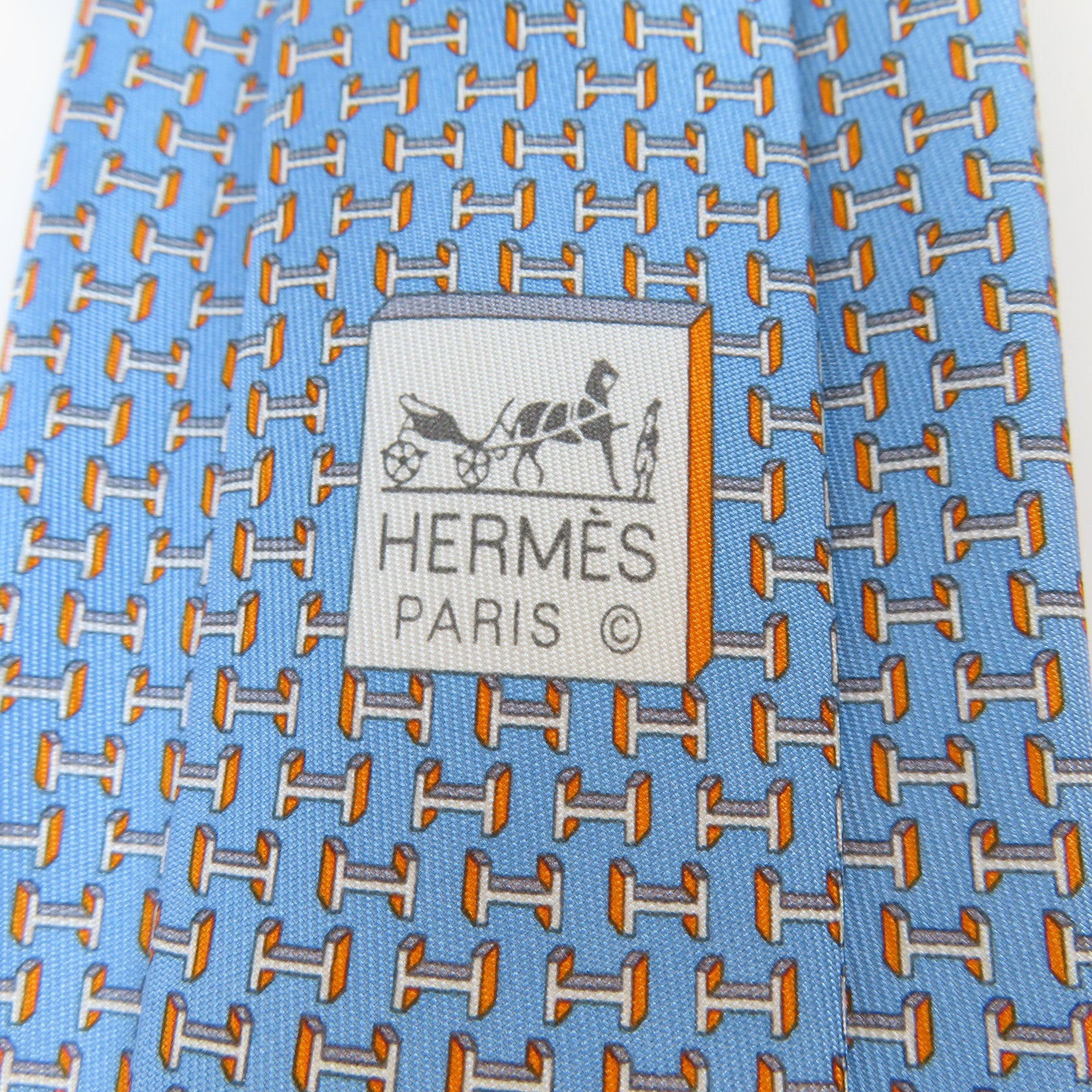 HERMES 絲質Necktie領帶藍色/橙色